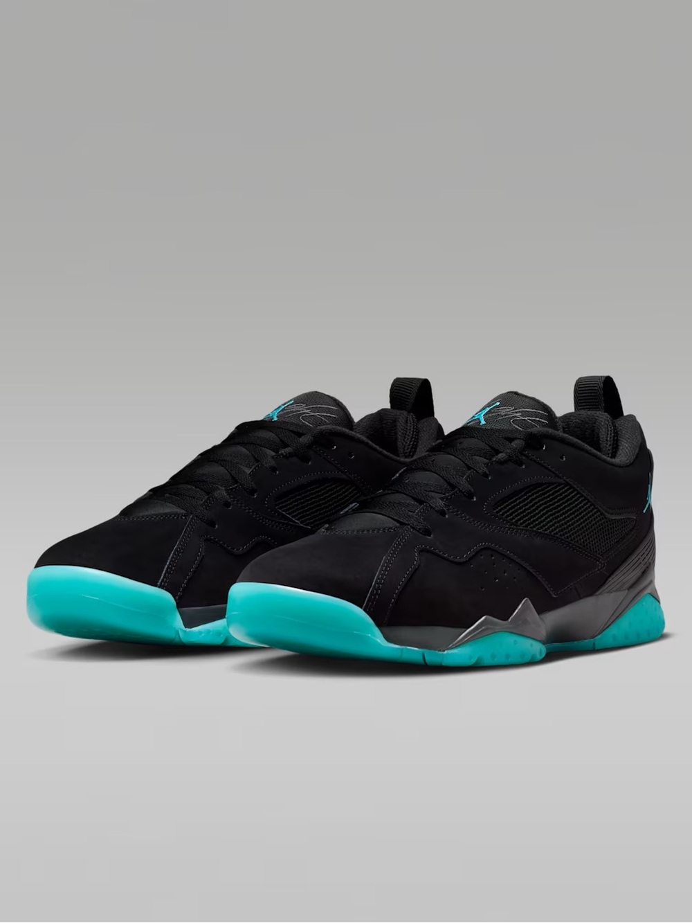 Jordan Black Suede Low Sneakers with Teal Outsole